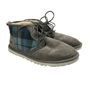 UGG Men’s Sherpa Lined Suede Neumel Plaid Booties Grey Size 8